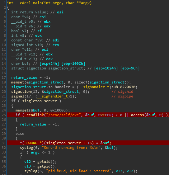 IDA Pro decompilation output showing readlink call